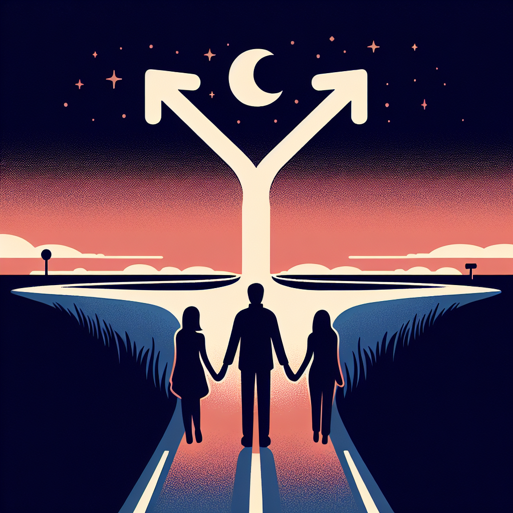 Couple face à un carrefour, projets de vie différents