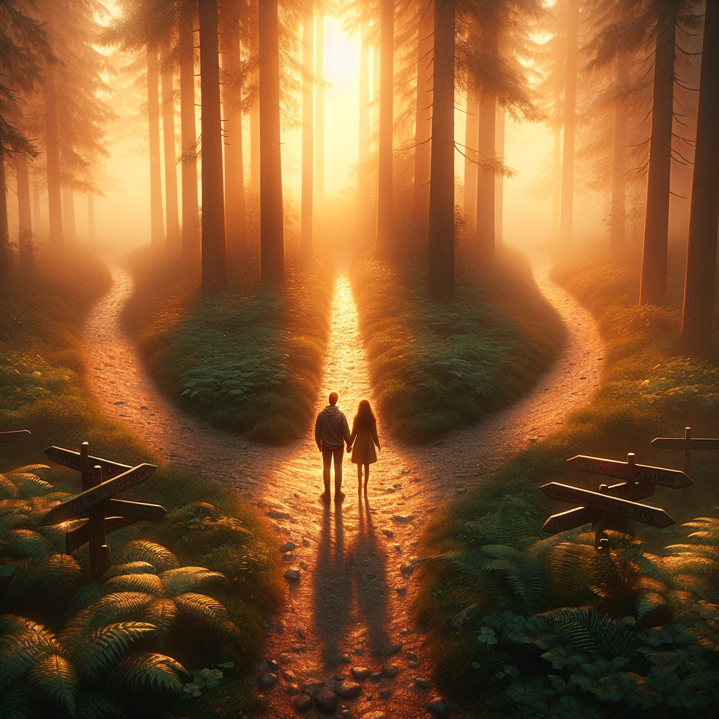 Couple se tenant la main au carrefour de leur vie